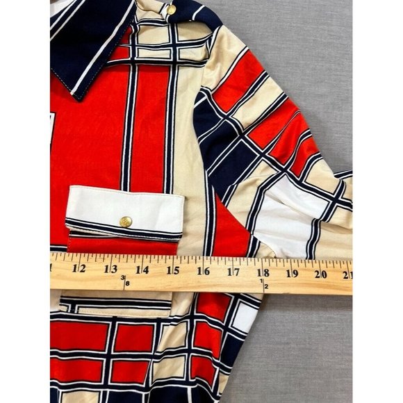 BCBGMAXAZRIA Button Up Shirt‎ Womens PXL Red Beige Long Sleeve Ladies. - Picture 6 of 8